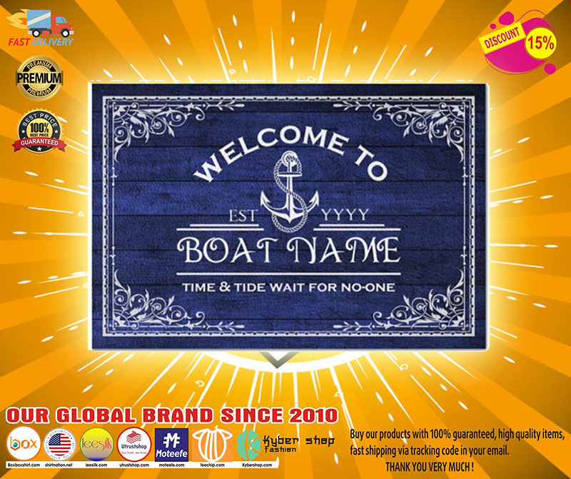 Welcome to time and tide wait for no one boat custom name doormat3123