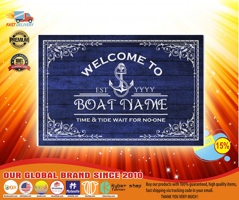 Welcome to time and tide wait for no one boat custom name doormat4