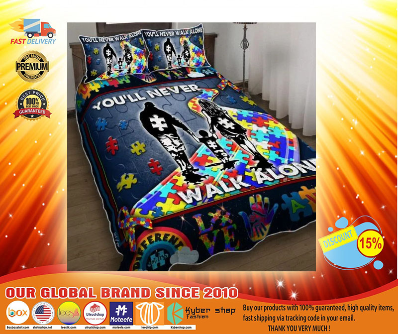 Youll never walk alone autism quilt bedding set3