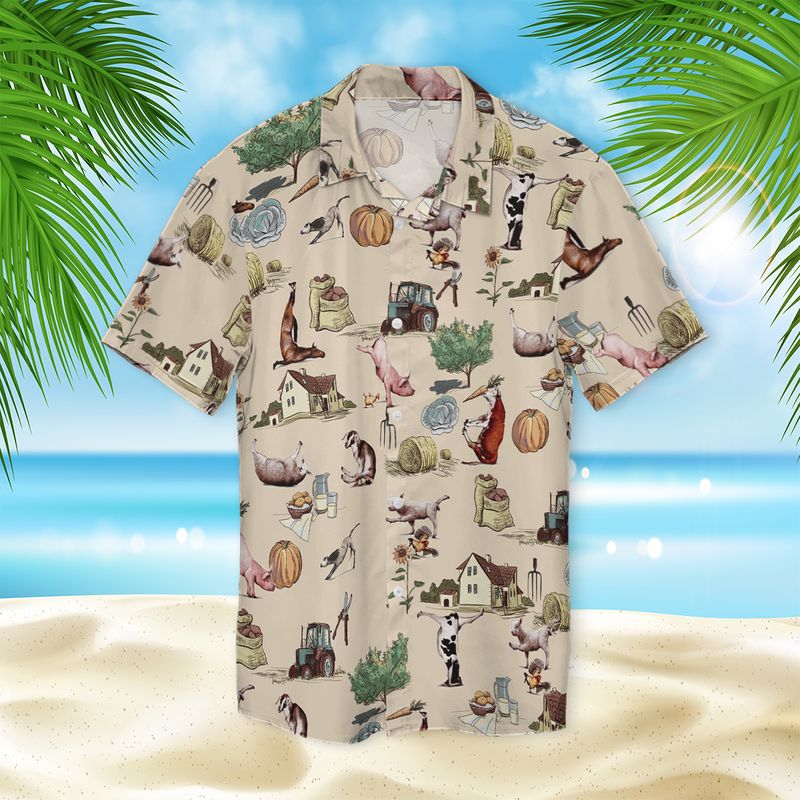 Farm Animal Yoga Pose Hawaiian Shirt