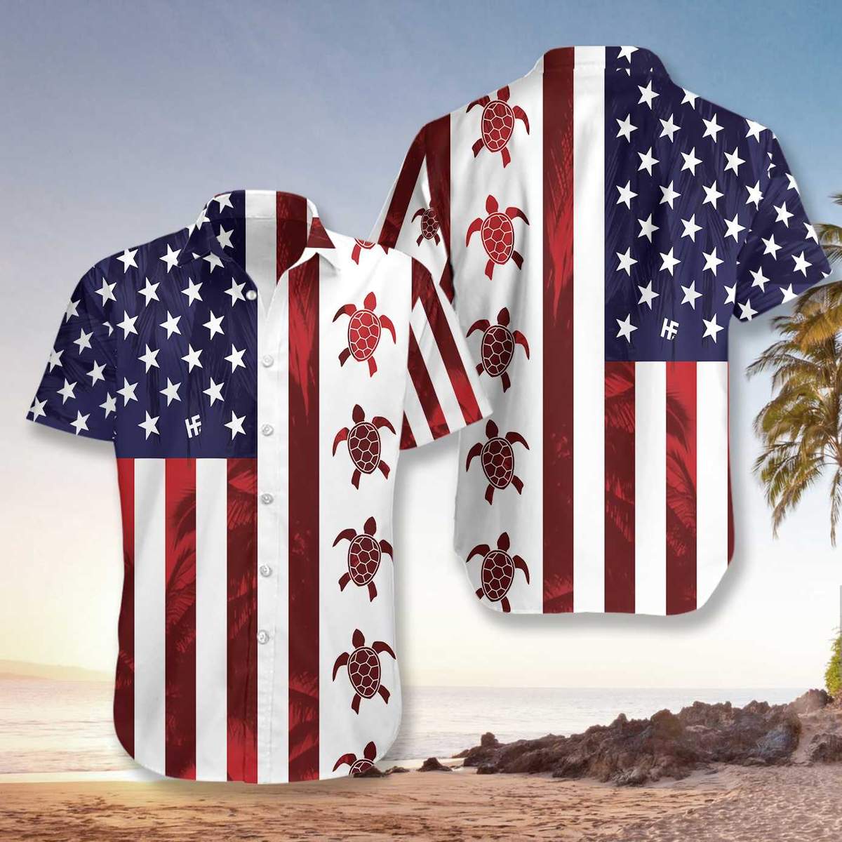 Turtle Flag American Hawaiian Shirt3
