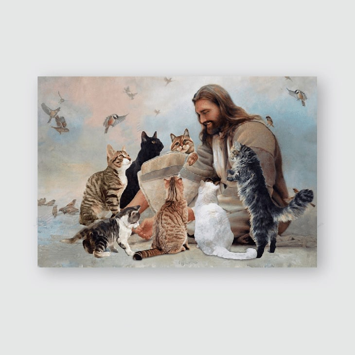 God Surrounded By Cats Angels Poster And Canvas