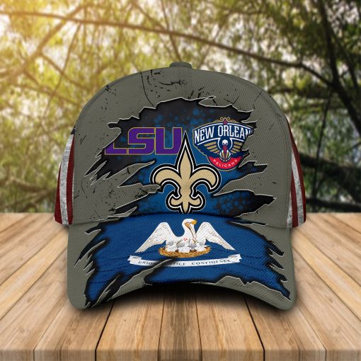 Louisiana flag New Orleans Saints New Orleans Pelicans LSU Tigers cap hat 1
