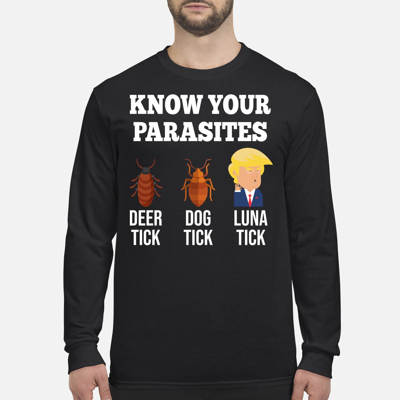 Know your parasites deer tick dog tick luna tick Trump men's long sleeved shirt