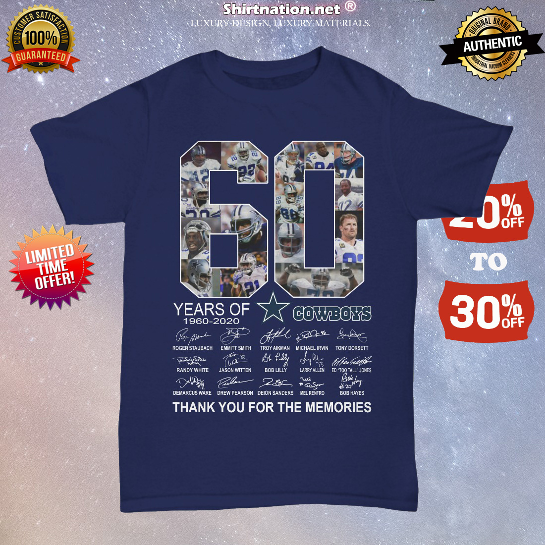 60 years of Dallas Cowboys signatures unisex tee shirt