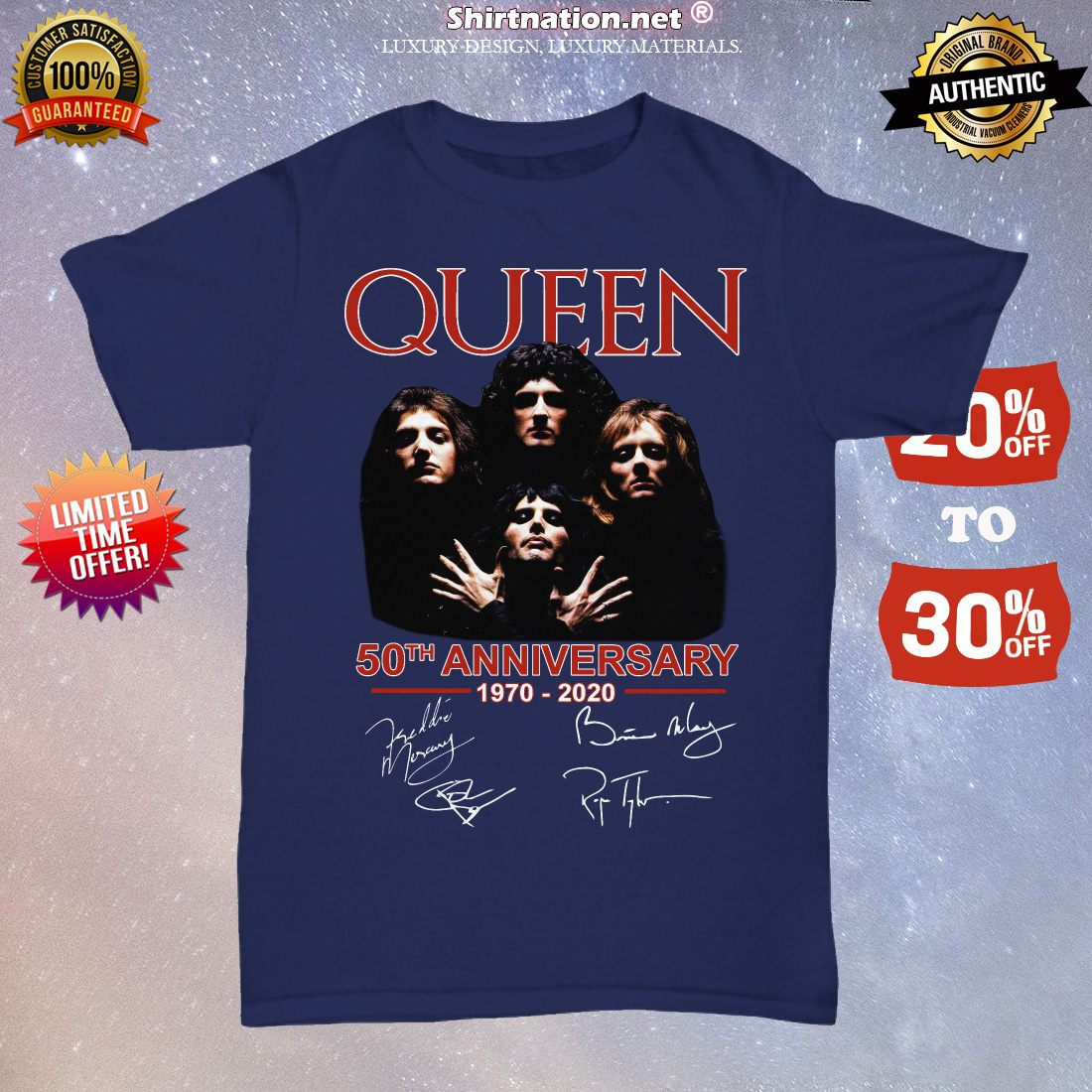 Queen 50th anniversary signatures unisex tee shirt