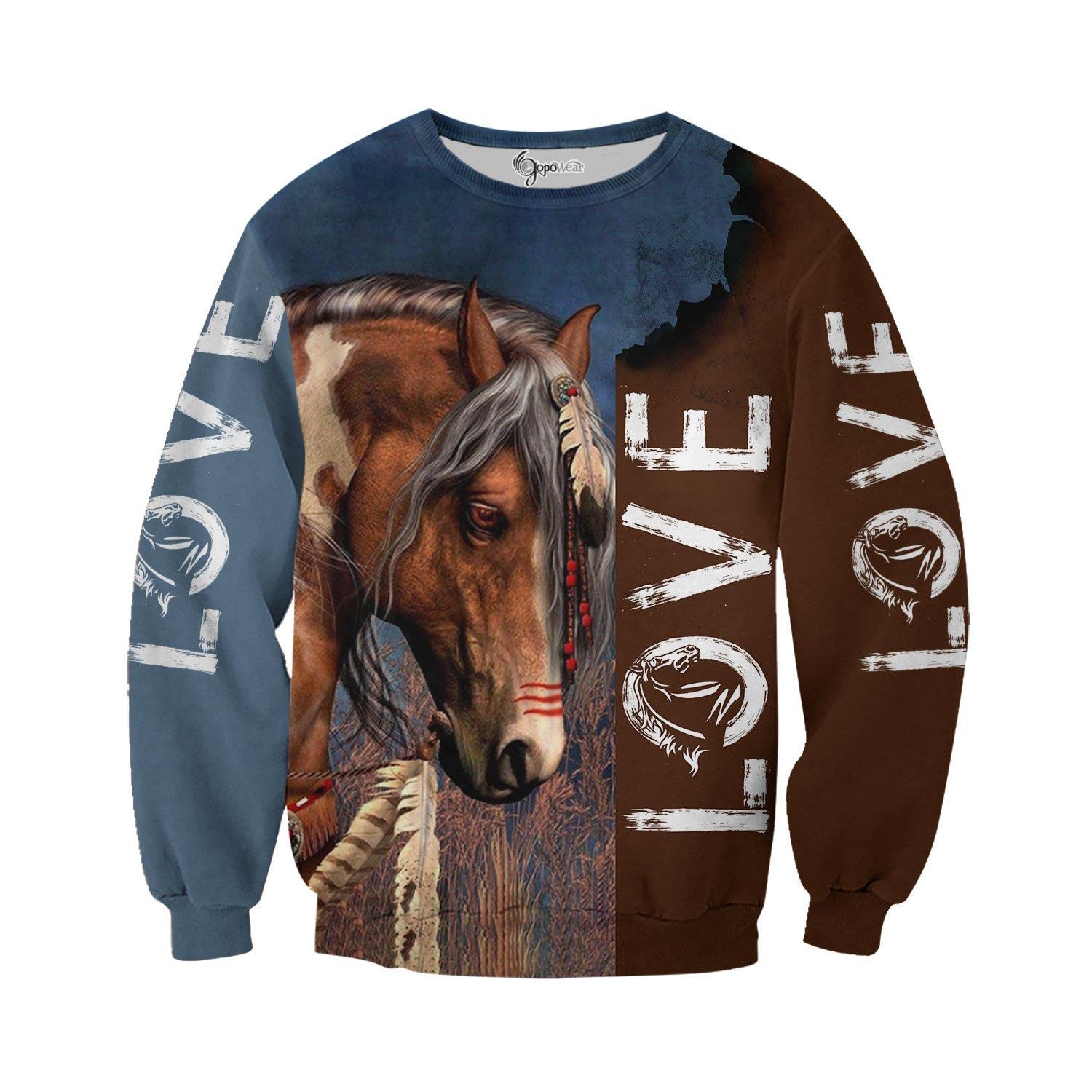 Love horse 3d full print hoodie and long sleeved shirt