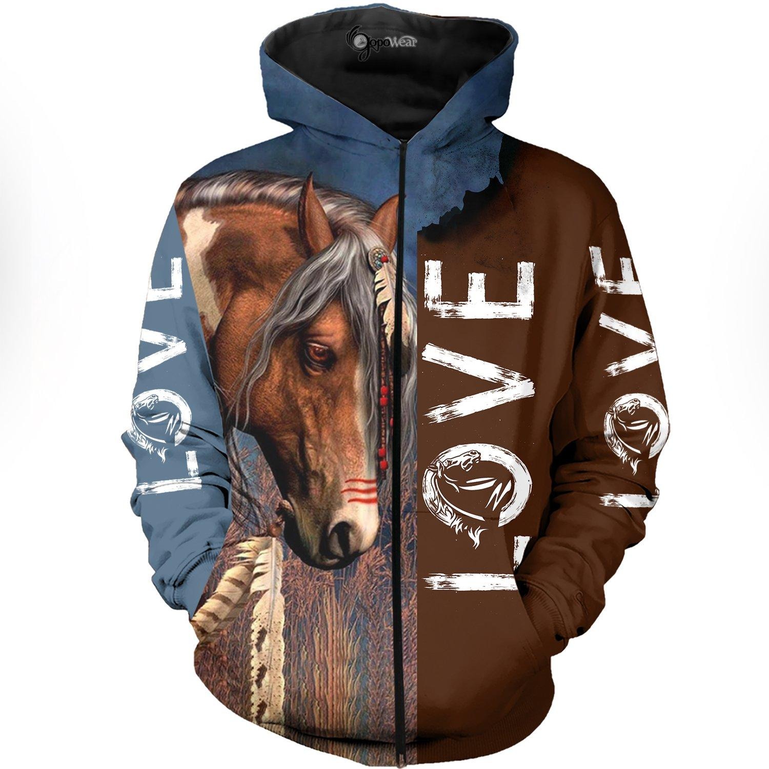 Love horse 3d full print hoodie and zipped hoodie