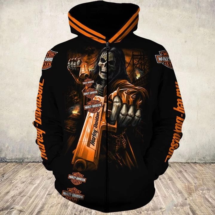Harley Davidson horror 3d zip hoodie