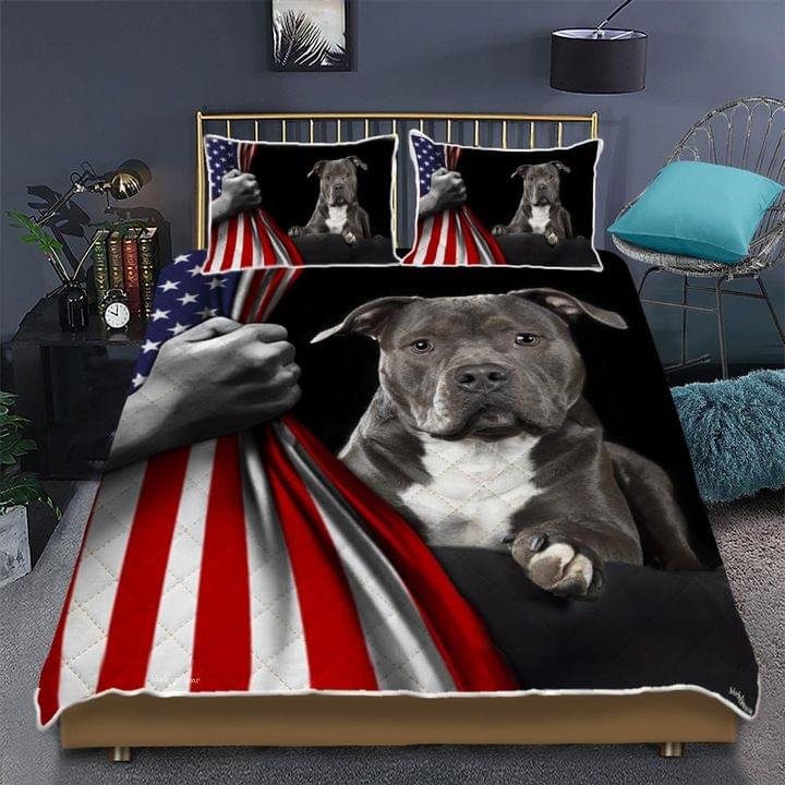 Pitbull American Flag Bedding set