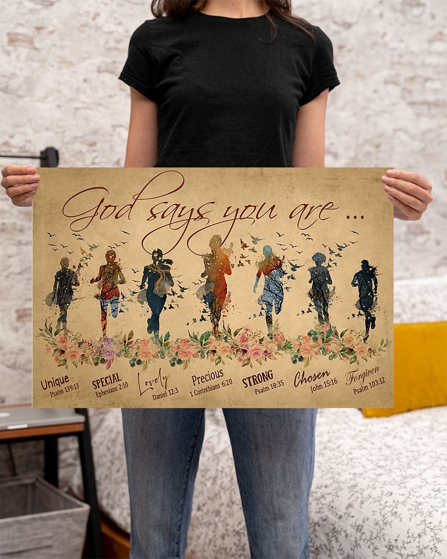 Running woman god says you are unique poster