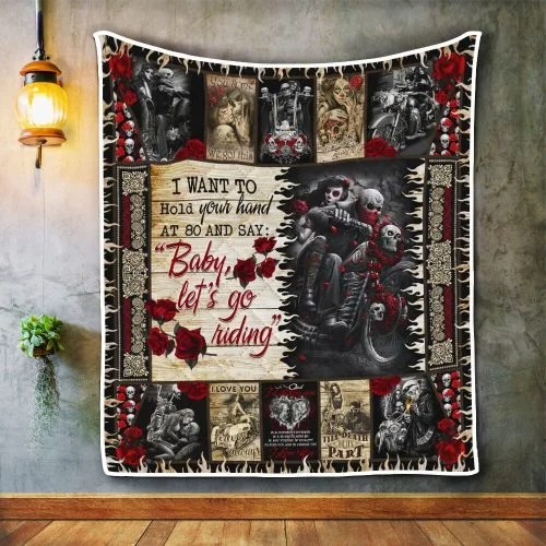 Skull biker I want to hold your hand blanket4