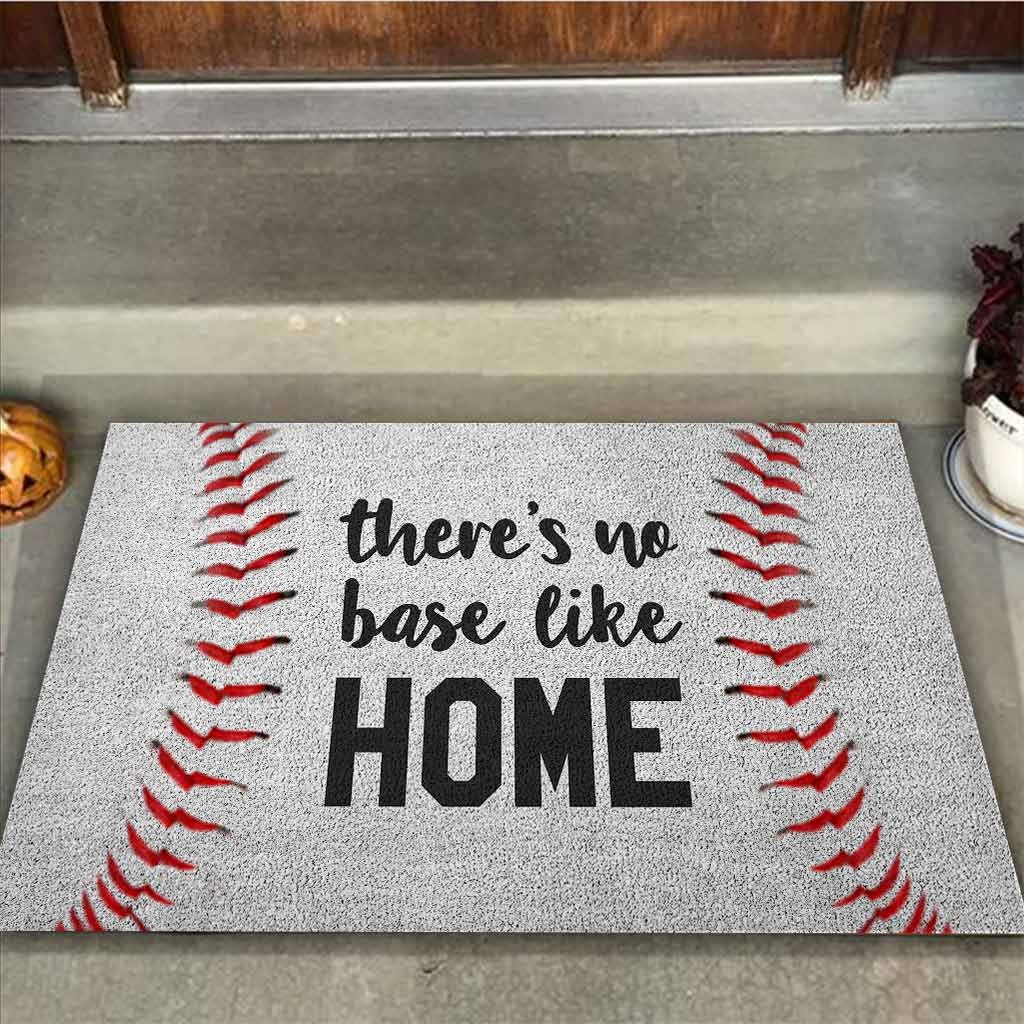 Baseball Theres no base like home doormat2