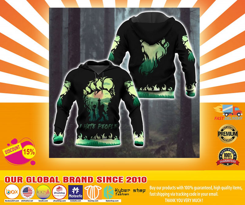 Bigfoot and Alien I Hate people green 3d hoodie4