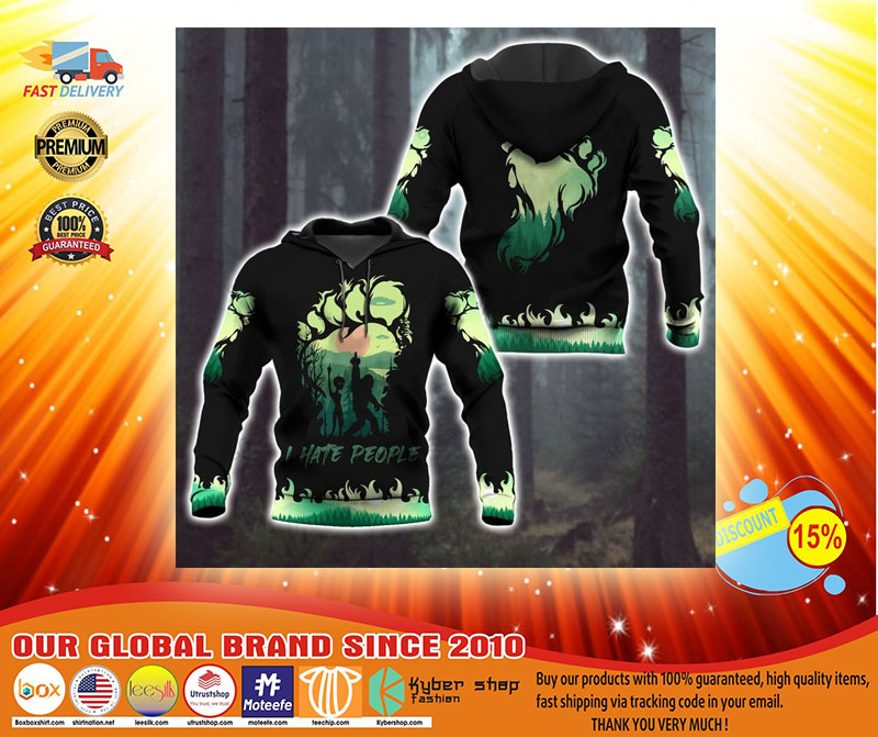 Bigfoot and Alien I Hate people green 3d hoodie3