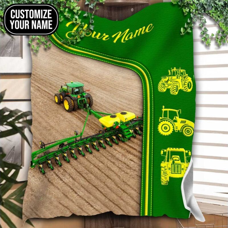 Green tractor farmer custom name blanket2
