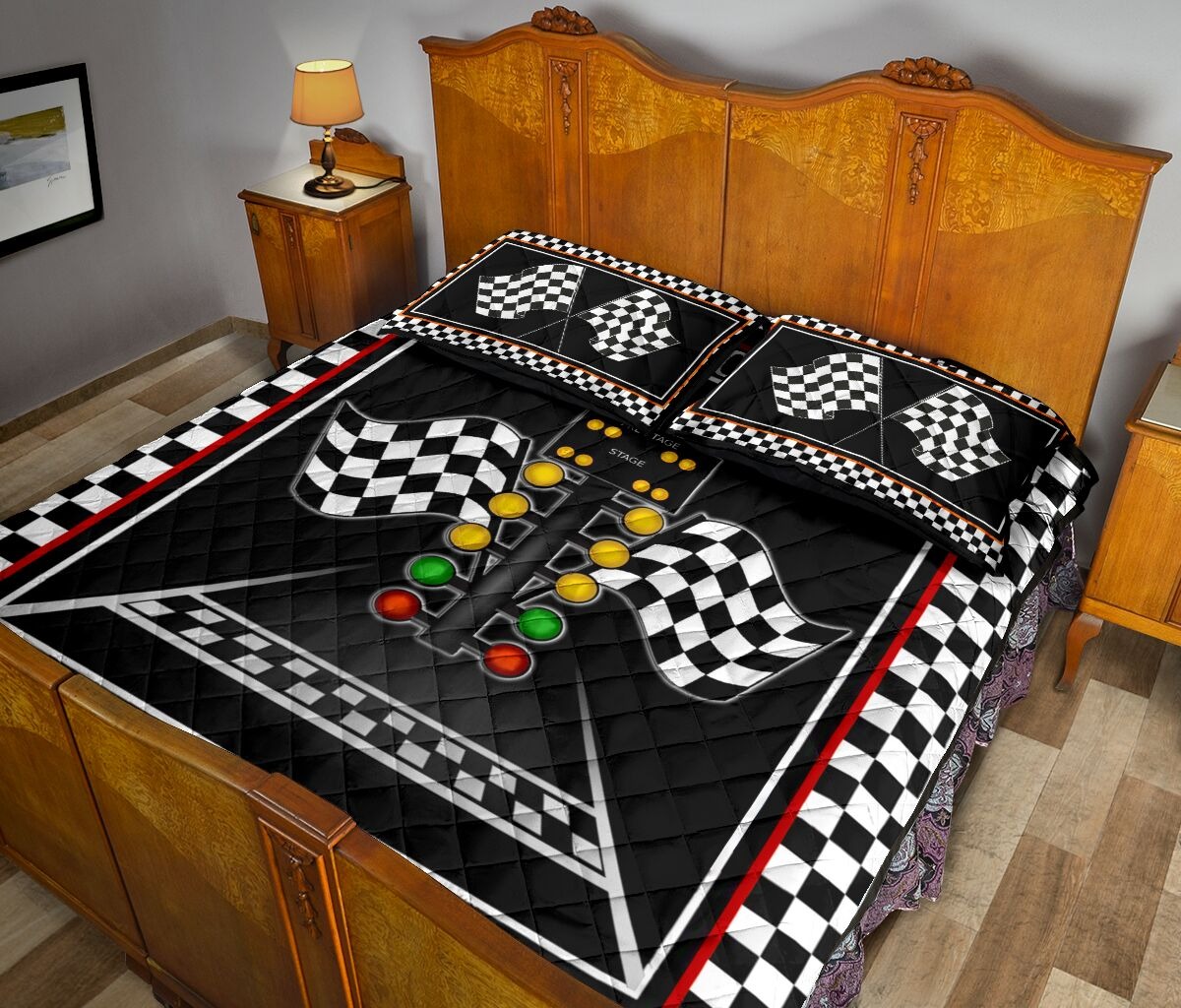 Racing flag lights quilt bedding set3
