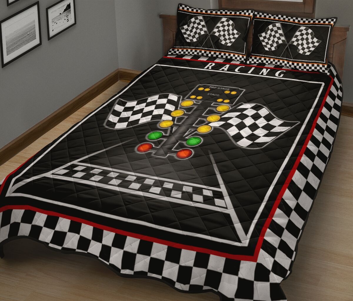 Racing flag lights quilt bedding set1