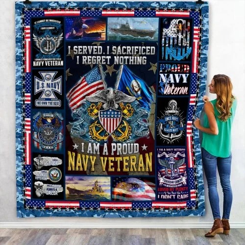 American flag I am a proud Navy veteran quilt bedding set2