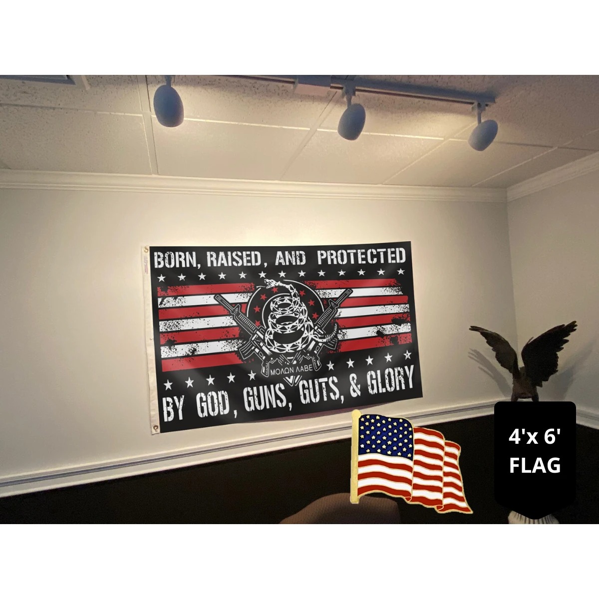 Born raised and protected by god guns guts and glory flag2