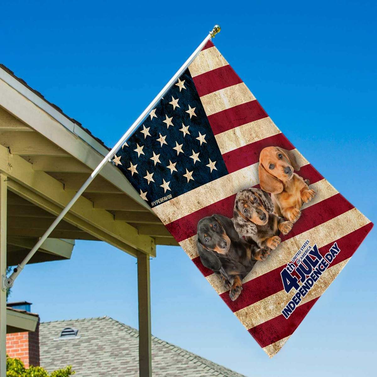 Dachshund Independence Day 4th Of July American House Flag3