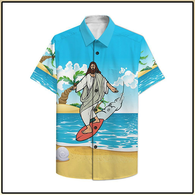 Jesus Surfing Hawaiian Shirt2