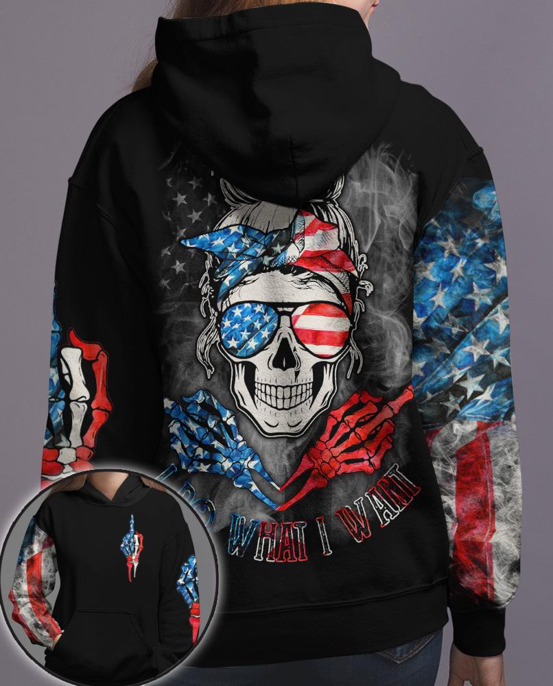 Skull O Holic American Flag AI Do What I Want 3D Hoodie