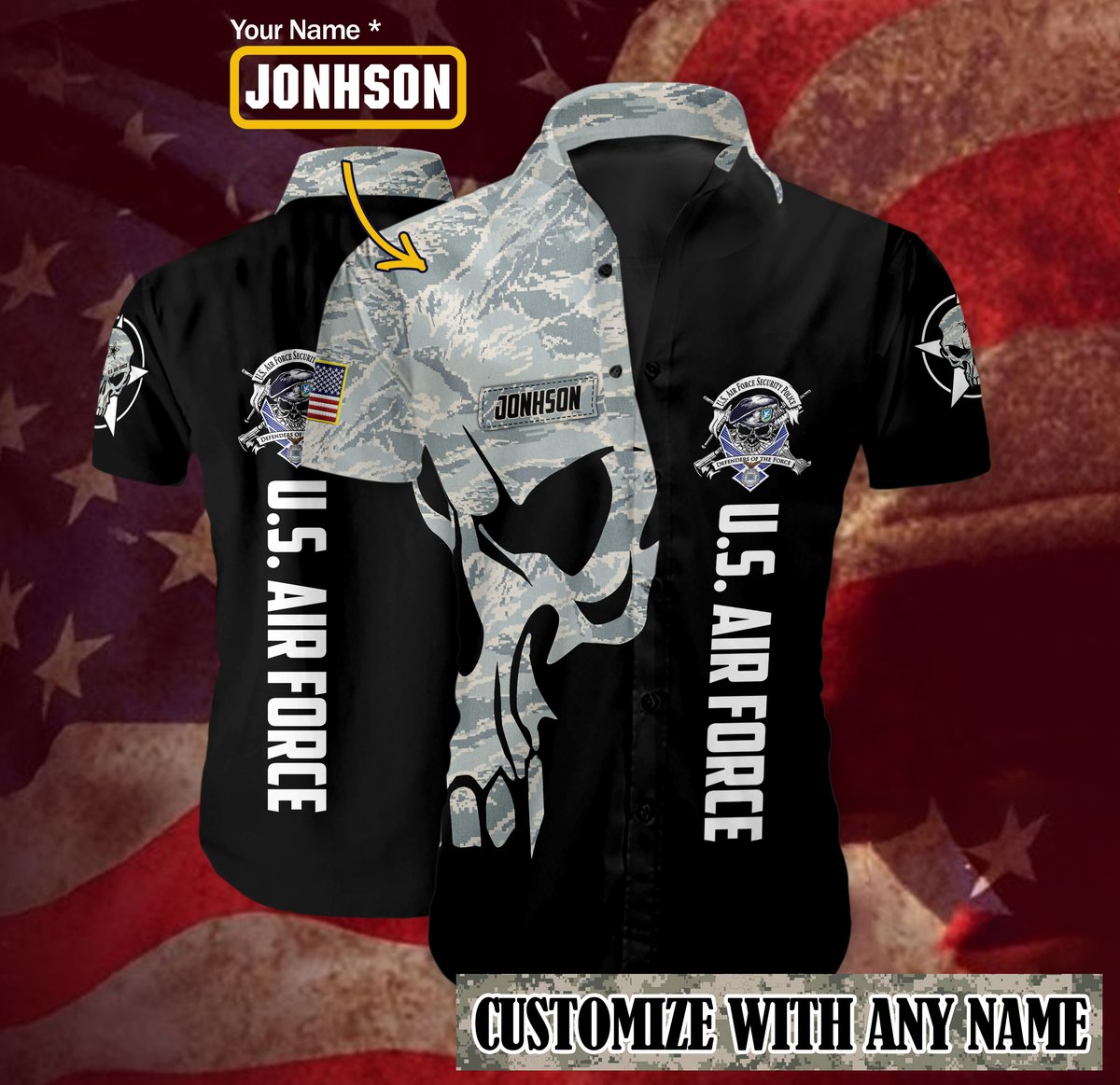 US Air Force Digital Camo Skull Custom Hawaiian ShirtD