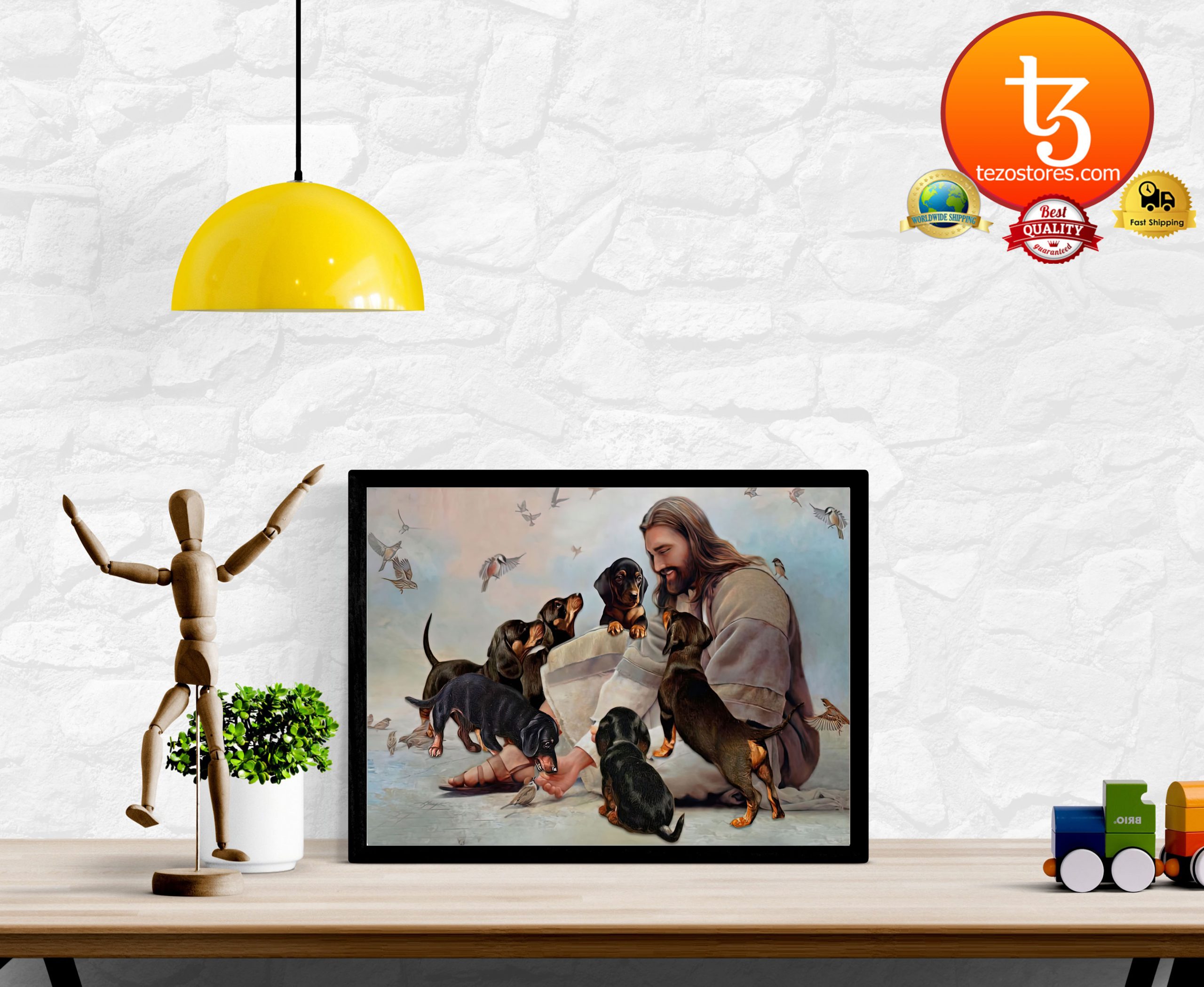God surrounded by Dachshund angels Poster2