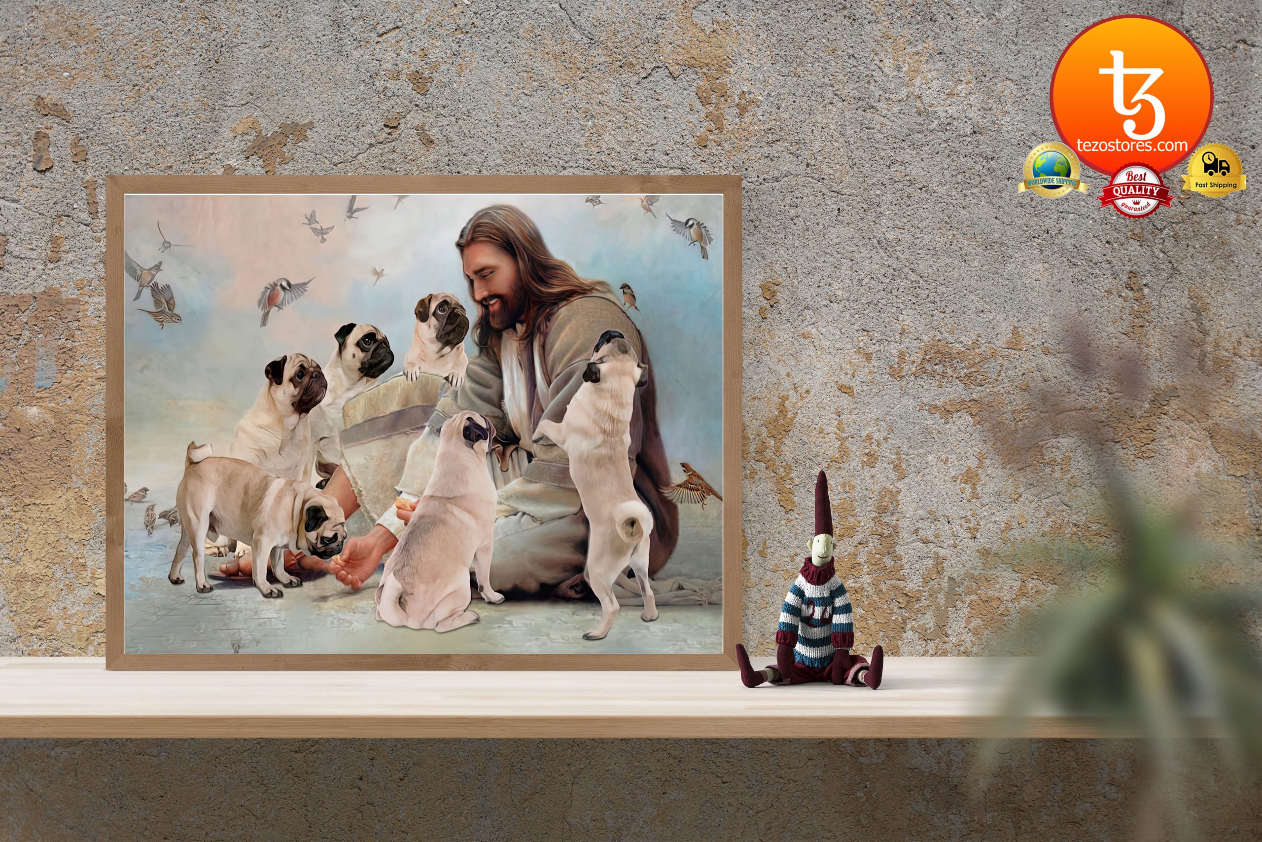 God surrounded by Pug angels Poster3