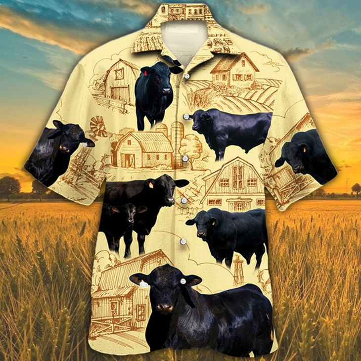 Black Angus Cattle Lovers Farm Hawaiian Shirt