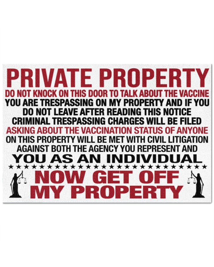 Private Property Do Not Knock On This Door To Talk About The Vaccine Doormat