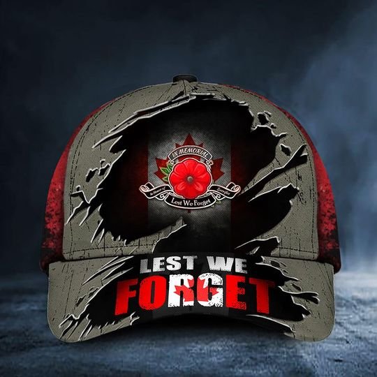 Lest We Forget Poppy Canada Flag Remembrance Day Hat 1