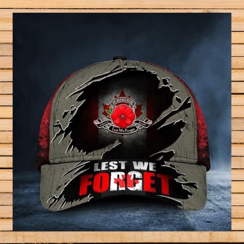 Lest We Forget Poppy Canada Flag Remembrance Day Hat 3