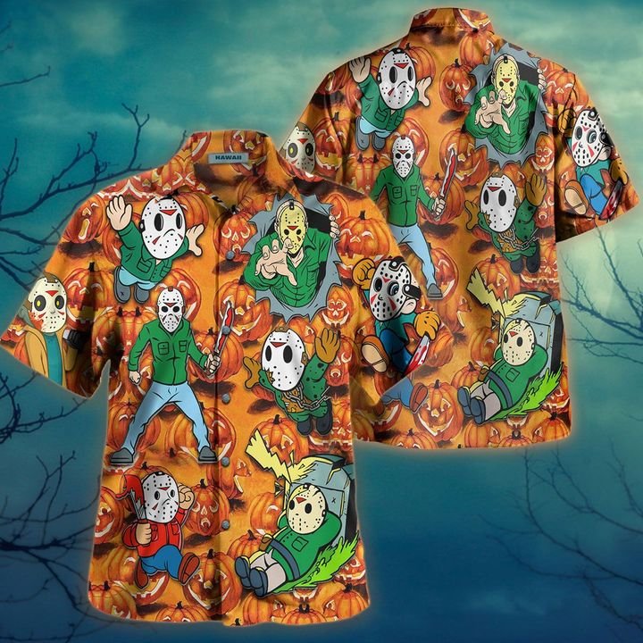Halloween pumpkin Jason Voorhees hawaiian shirt 1