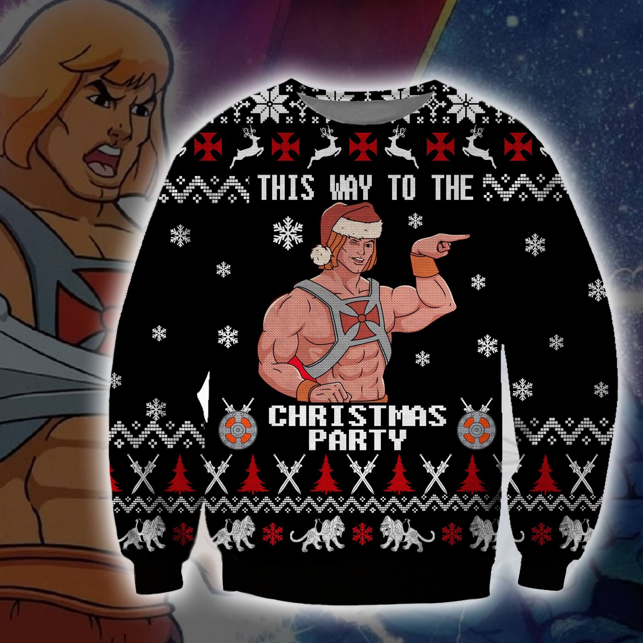Heman This way to the christmas party ugly christmas sweater 1