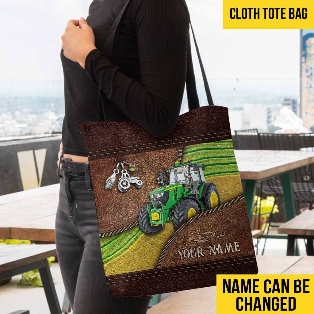 Green Tractor Custom Name Tote Bag1
