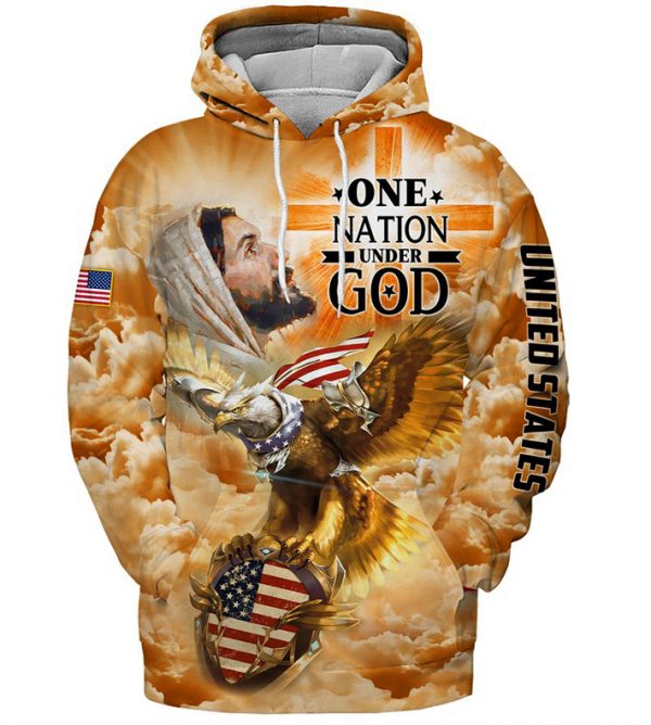 American Eagle Flag United States One Nation Under God 3D Hoodie Shirt