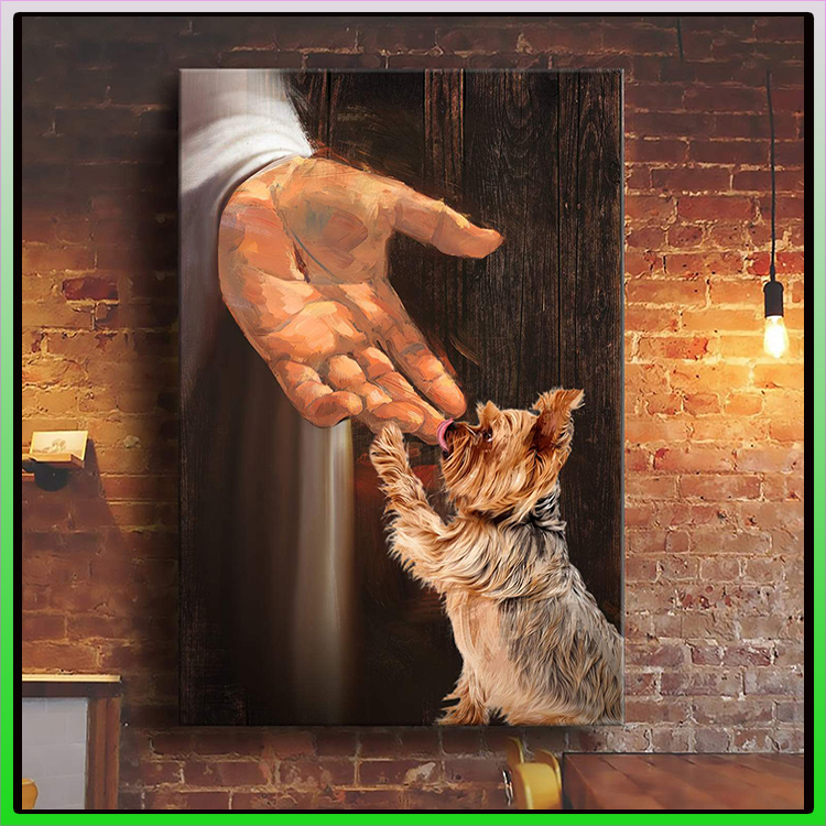 Jesus With Yorkshire Terrier In The Hand Of God Canvas 1