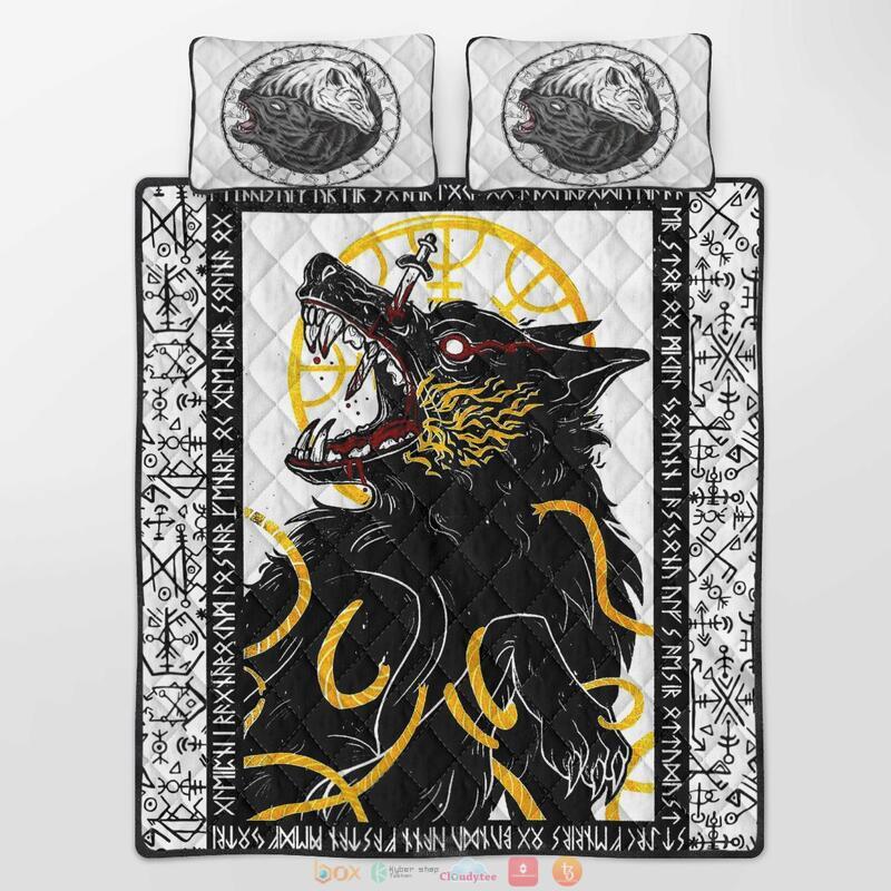 Fenrir Yin Yang Wolf Rune Viking Quilt Bedding Set 1