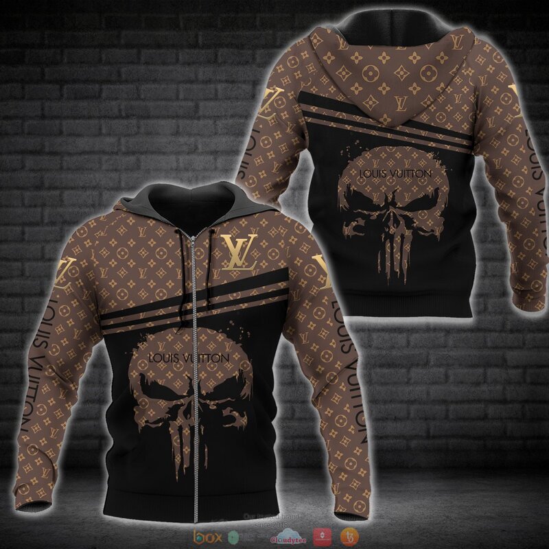 Louis Vuitton Punisher skull brown pattern 3d shirt hoodie 1