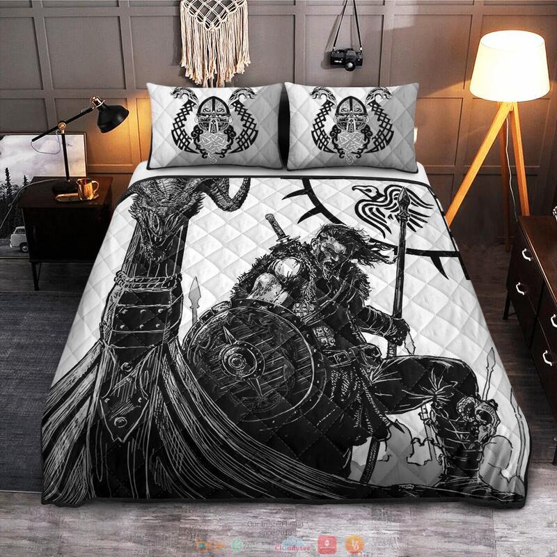 Viking Warrior black white Quilt Bedding Set 1