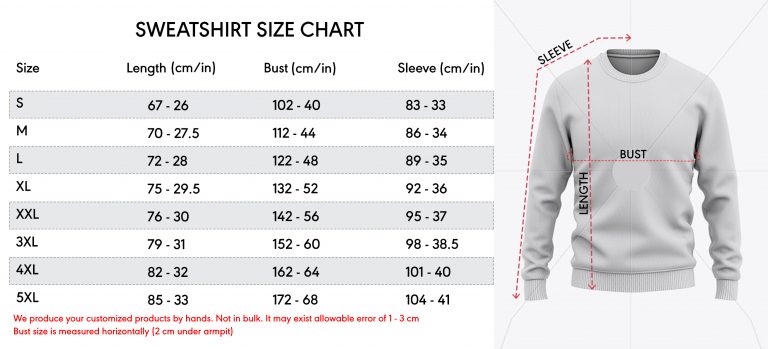 sweatshirt 3d size chart