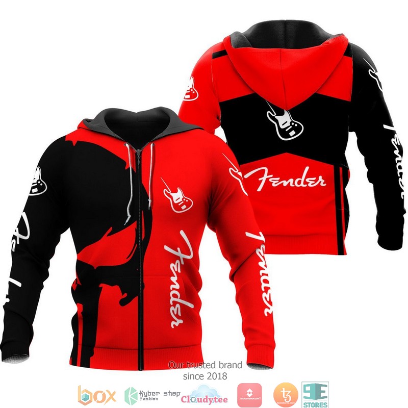 Fender Punisher Skull Black Red 3d full printing shirt hoodie 1