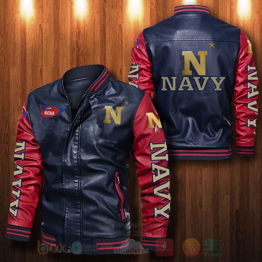 NCAA Navy Midshipmen Leather Bomber Jacket 1 2 3