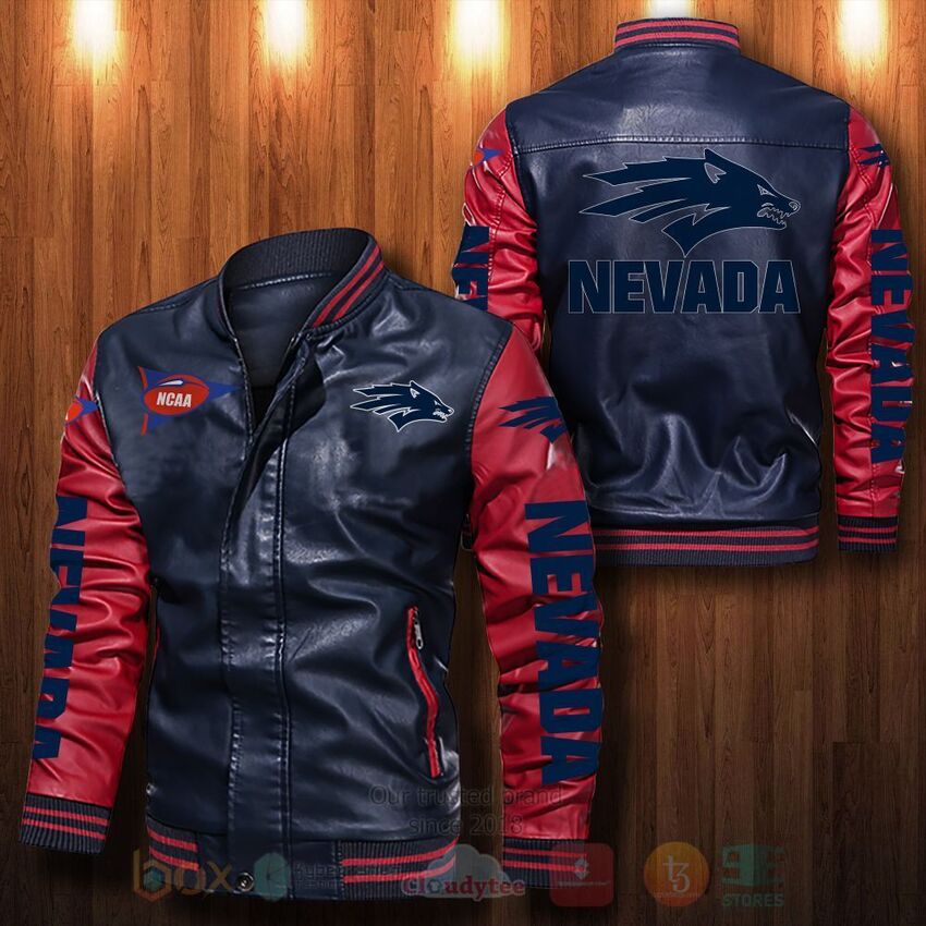 NCAA Nevada Wolf Pack Leather Bomber Jacket 1 2 3