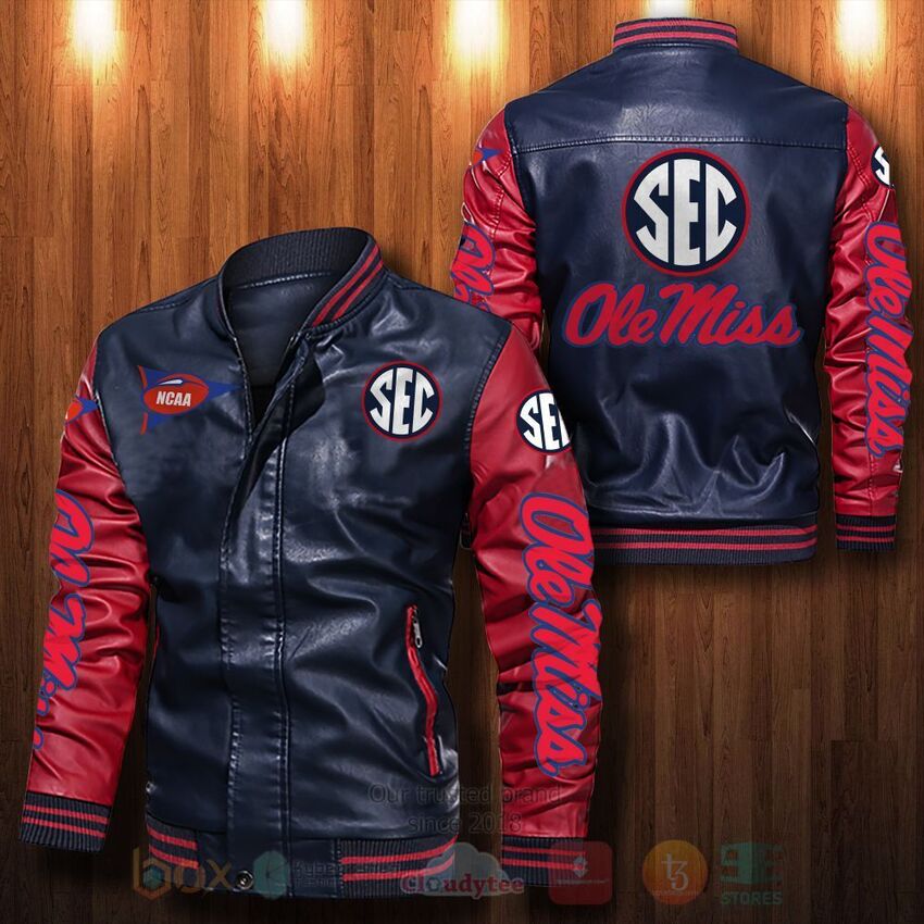 NCAA Ole Miss Rebels Leather Bomber Jacket 1 2 3
