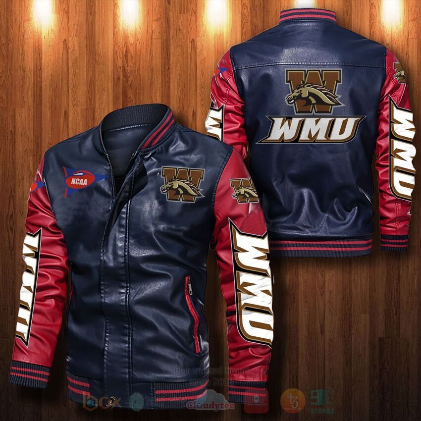 NCAA Western Michigan Broncos Leather Bomber Jacket 1 2 3