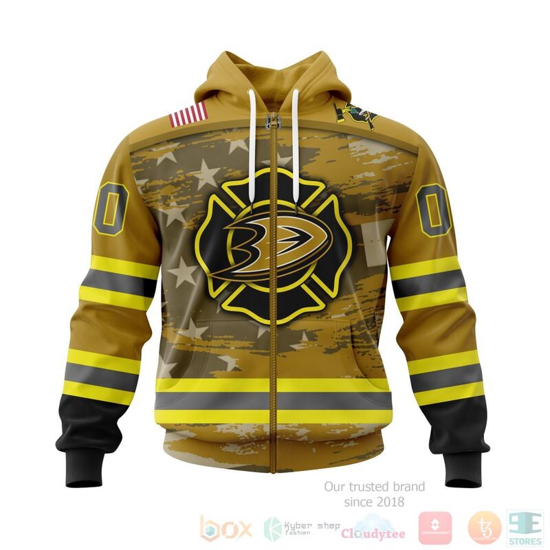 NHL Anaheim Ducks Honnor Firefighter Yellow 3D Hoodie Shirt 1