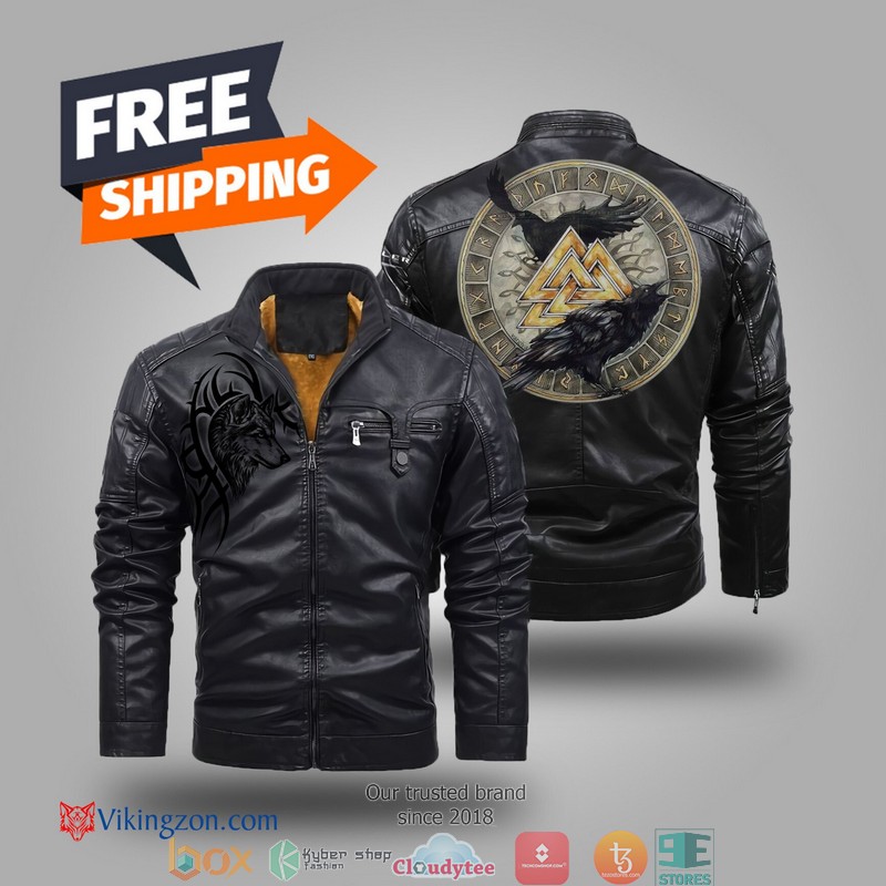 Viking Raven And Wolf Fleece Trend Leather Jacket 1